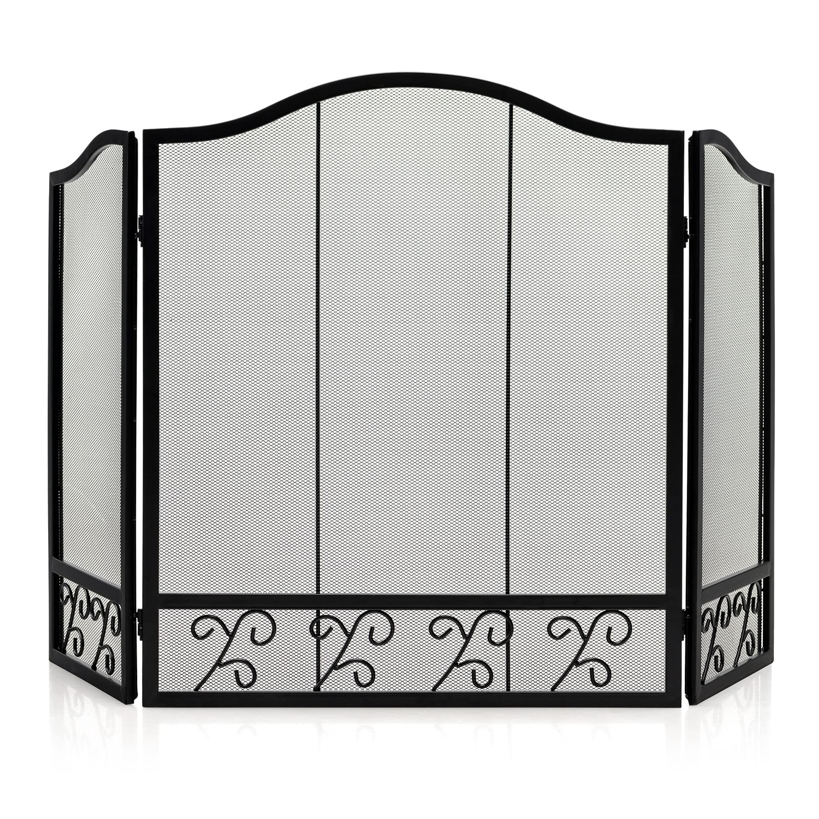 Tangkula 50 x 31 Inches 3-Panel Heat-Resistant Metal Mesh Fireplace Screen